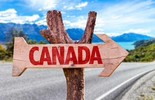 Canada wooden sign with a road background